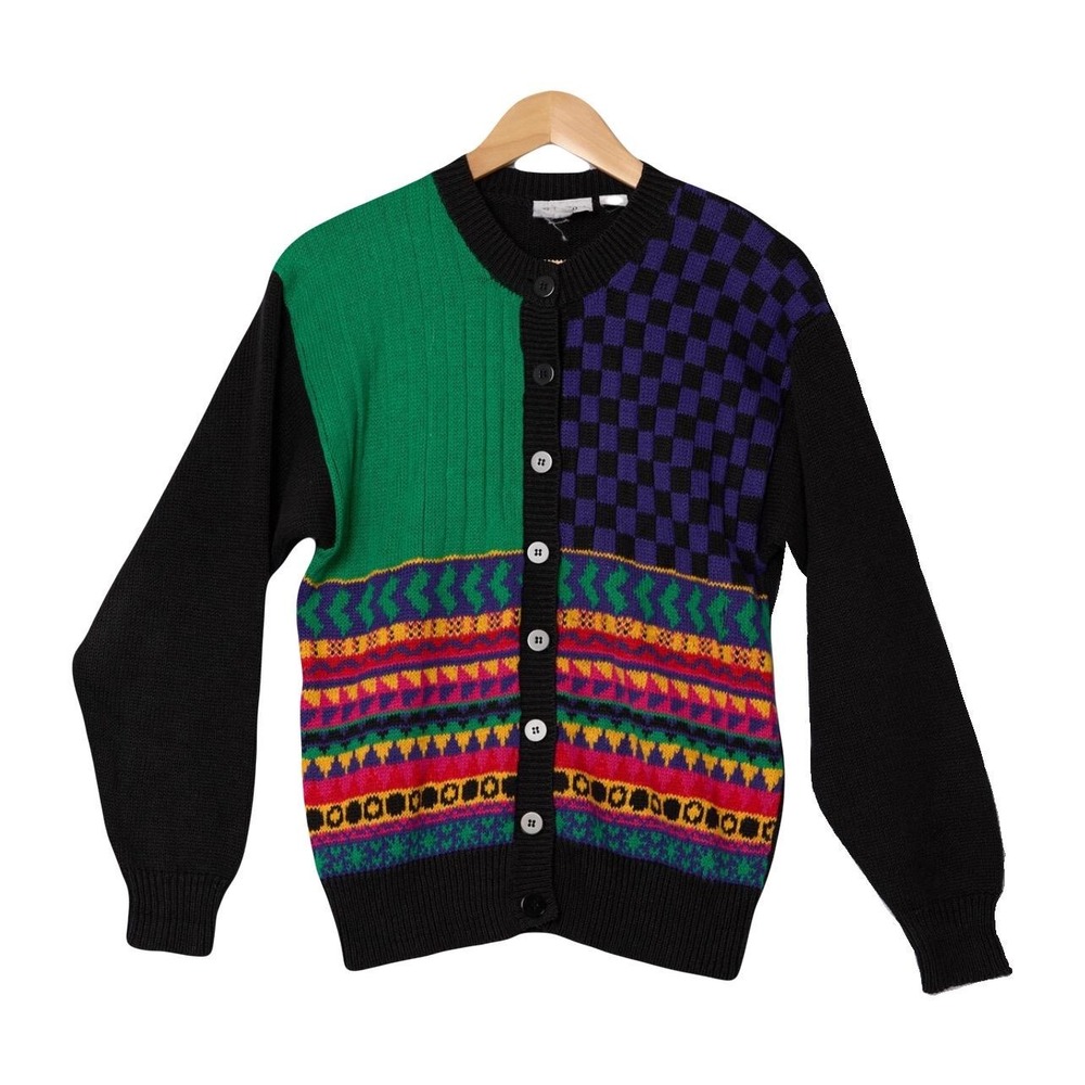 vintage 90s cardigan sweater geometric Medium‎ Colorblock